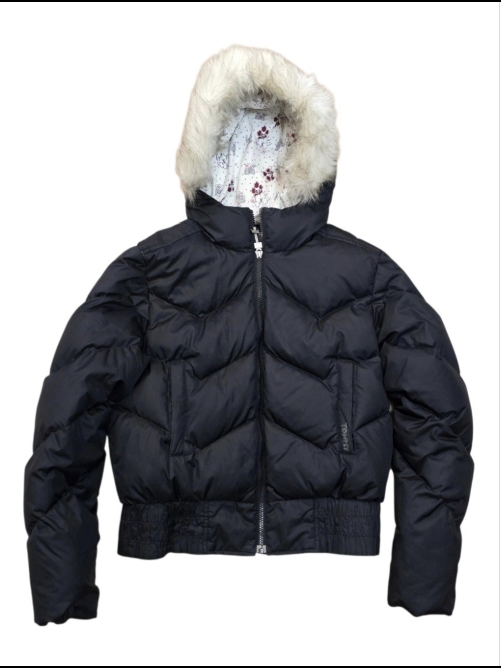Girl's Tommy Hilfiger Black Puffer Down Jacket with Faux Fur Hood Sz L